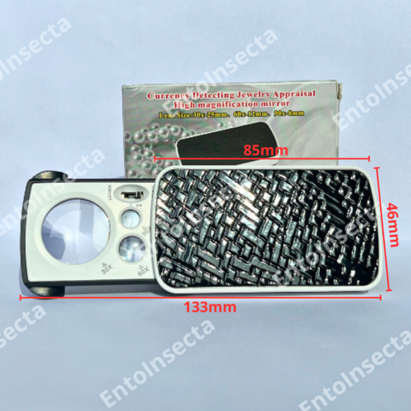 Lupa 90x, 60x, 30x con doble Luz LED y Luz UV - Imagen 2